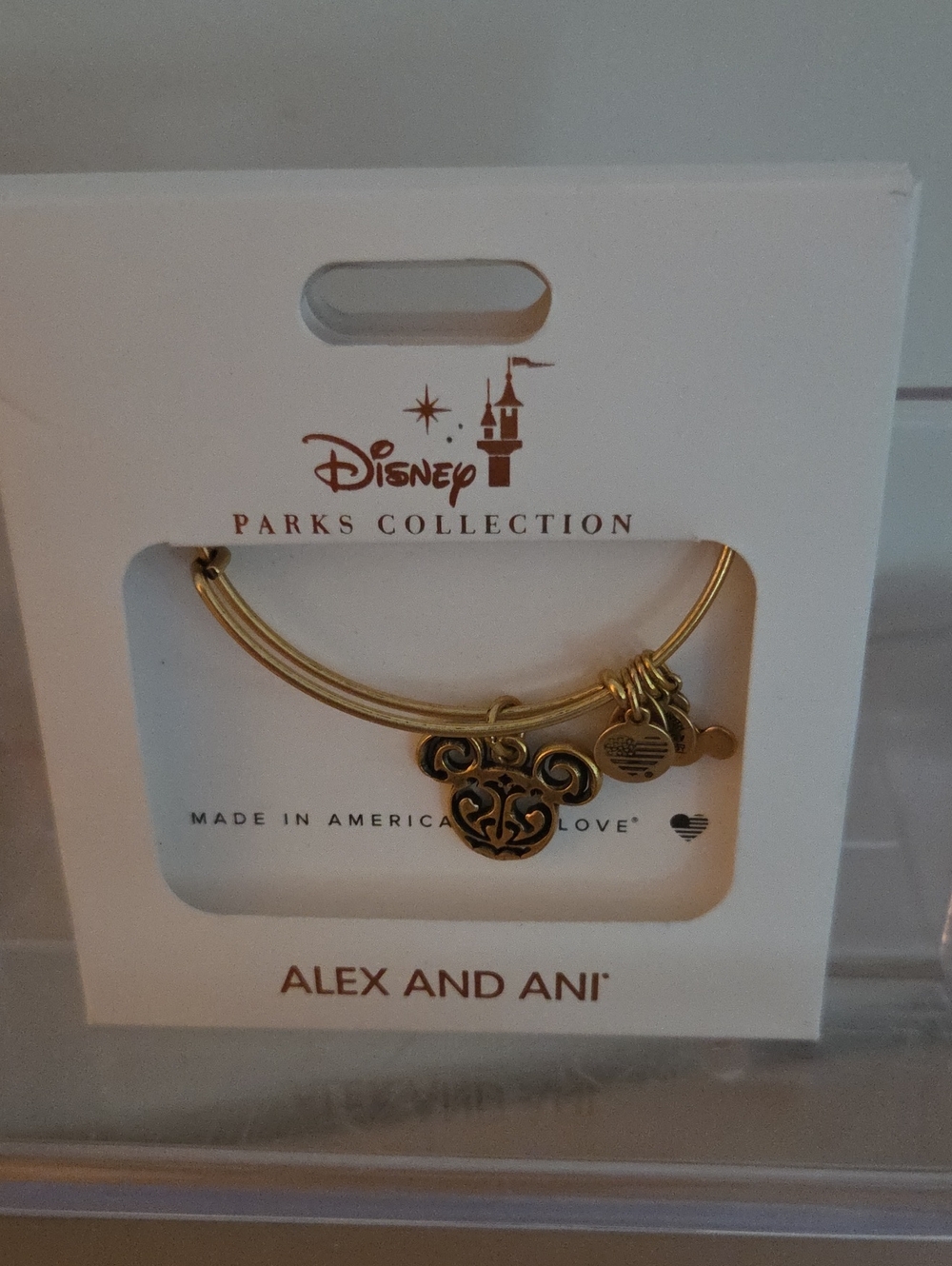 Alex and Ani Gold-Tone Disney Parks Mickey Filigree Heart Charm Bangle NWT